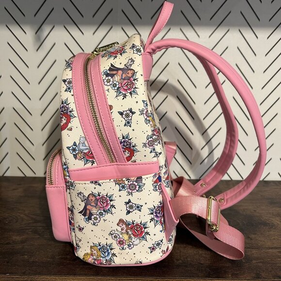 NWOT Loungefly Disney Princess Floral Tattoo Mini Backpack Roses Pink Limited - Picture 6 of 16